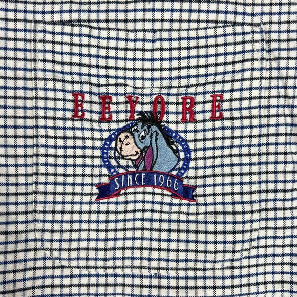 Disney Eeyore Shirt Mens Small White Blue Check Button Up Down Winnie The Pooh 2 - Picture 6 of 12